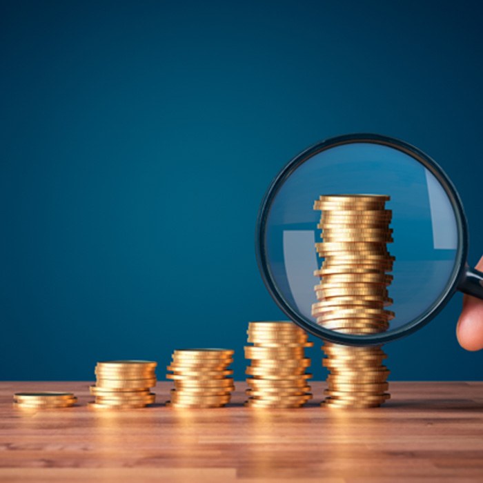 Looking at a stack of coins